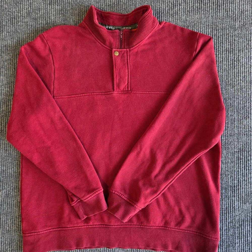 ORVIS Mens Red Quarter Zip Pullover Sweatshirt‎ XXL Rugby Casual Outdoor